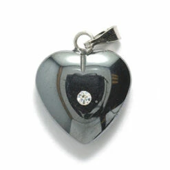59ST403-C: Hematite Heart With Crystal And Bail 15mm - 3 Pieces