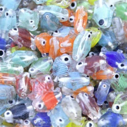 94FH212: India Fish Bead Clear With Multi Colored Stripes 24mm - 200 Pieces