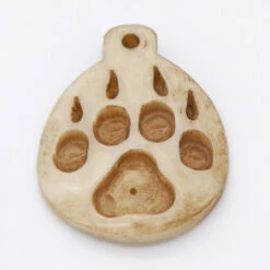 BN385-52: Bone Wolf Paw Print Pendant Antique 35x45mm - 5 Pieces