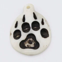 BN385-54: Bone Wolf Paw Print Pendant White/Brown 35x45mm - 5 Pieces