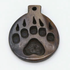 BN385-58: Bone Bear Paw Print Pendant Brown 35x45mm - 5 Pieces