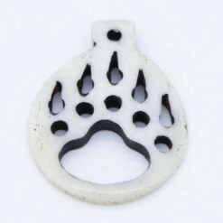 BN385-64: Bone Bear Paw Print Pendant Carved White/Black 35x45mm - 5 Pieces