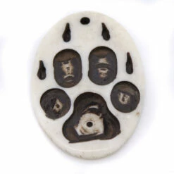 BN385-69: Bone Wolf Paw Print Pendant White/Black 28x43mm - 5 Pieces