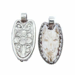 BN951-W: Bone Wolf Pendant 2 Inch Avg