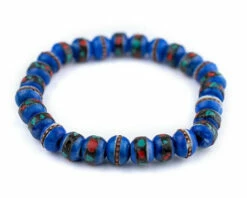 GA622-BLU: Nepal Bone Mala Bracelet Blue - 1 Each