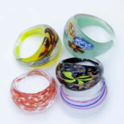 IN1-4937: Handcrafted Glass Finger Rings From India Assorted Sizes And Styles 5 Rings Per Package