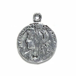 IN185-22: India Zinc Faux Coin Pendant Silver 14mm - 8 Pieces