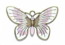 ME5586-G: Brass Butterfly Pendant White & Purple Epoxy Antiqued Brass 100mm - 1 Piece