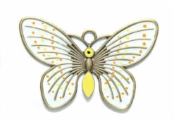 ME5588-G: Brass Butterfly Pendant White & Yellow Epoxy Antiqued Brass 100mm - 1 Piece