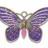 ME5590-G: Brass Butterfly Pendant Pink & Purple Epoxy Antiqued Brass 100mm - 1 Piece