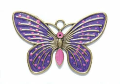 ME5590-G: Brass Butterfly Pendant Pink & Purple Epoxy Antiqued Brass 100mm - 1 Piece