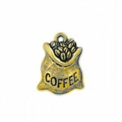 PW0228-AG: Pewter Charm Bag Of Coffee Beans Antique Gold 15x19mm - 1 Piece