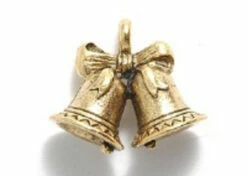 PW4189-AG: Pewter Charm Christmas Bells Antique Gold Plated 15x17mm